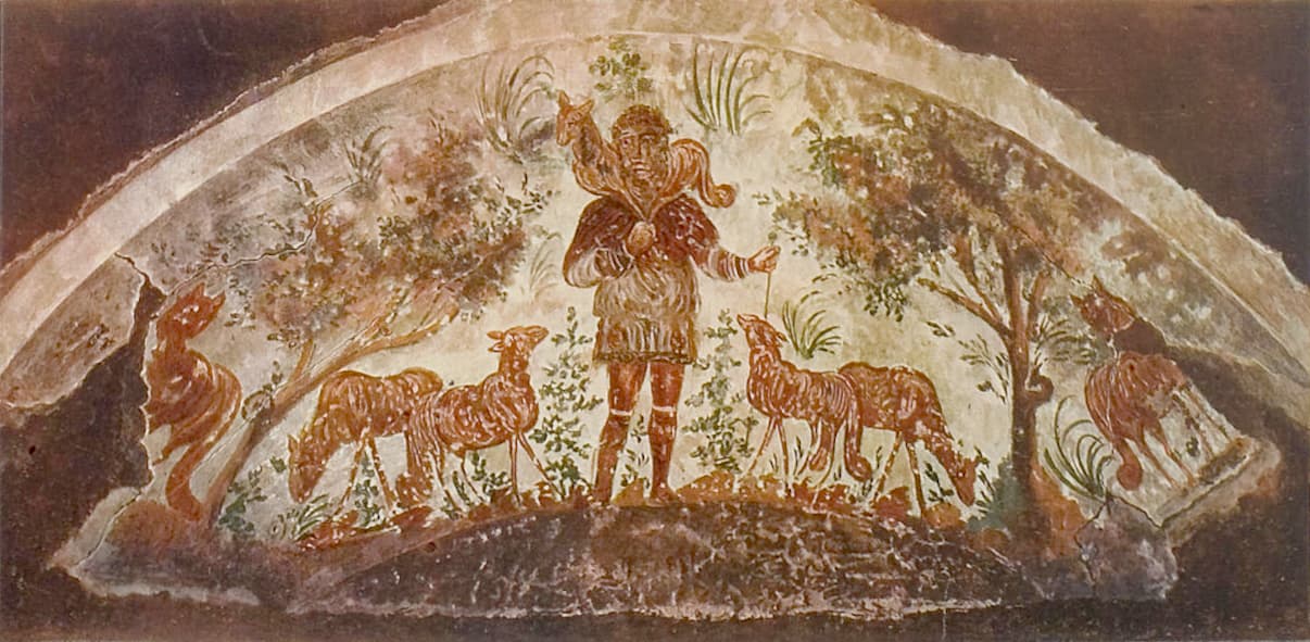 Afresco paleocristão da Catacumba de Domitila, em Roma