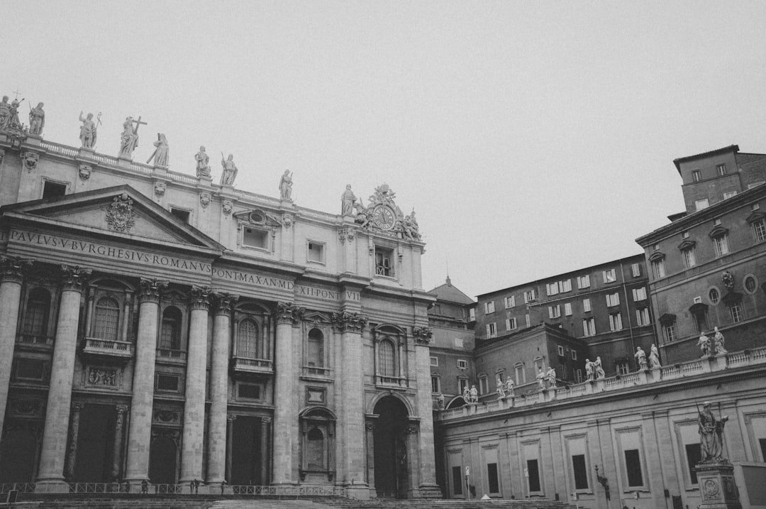 grayscale photo of concrete building