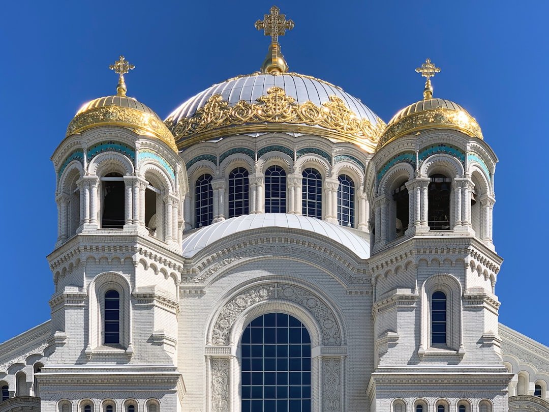 A beautiful church boasts ornate gold domes.