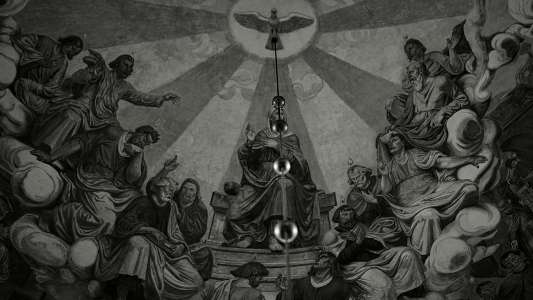A religious mural depicts holy spirit.