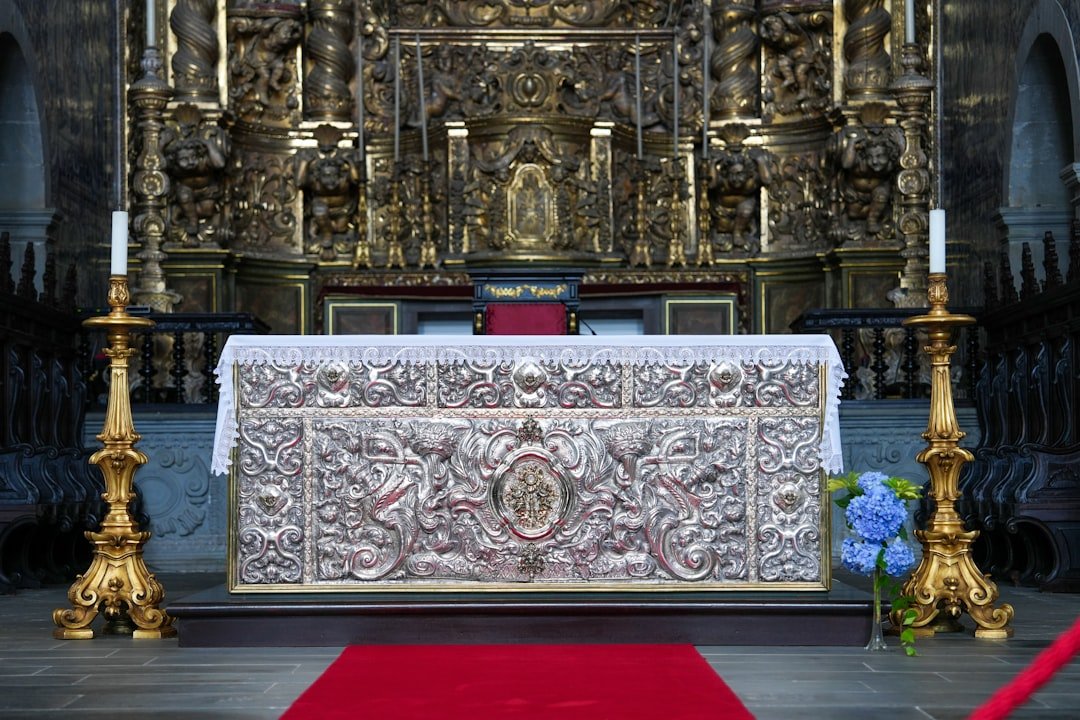 An elaborate altar, richly decorated in a church.